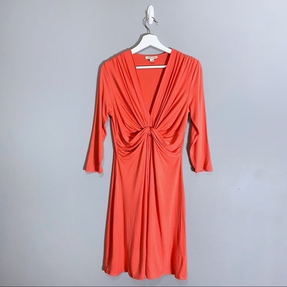 BOSTON PROPER Coral Rayon Stretch Jersey Pullover Sleeveless Gathered Dress S